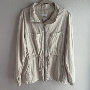 Old Navy Women’s XL Utility Jacket Beige Linen Blend Zip Front Drawstring Waist